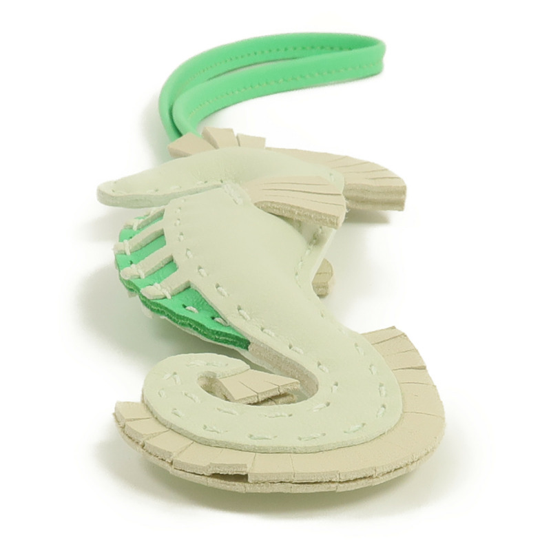 HERMES Milo羊皮皮革Seahorse Charm掛飾Vert Fizz/Vert Comics/Craie-2