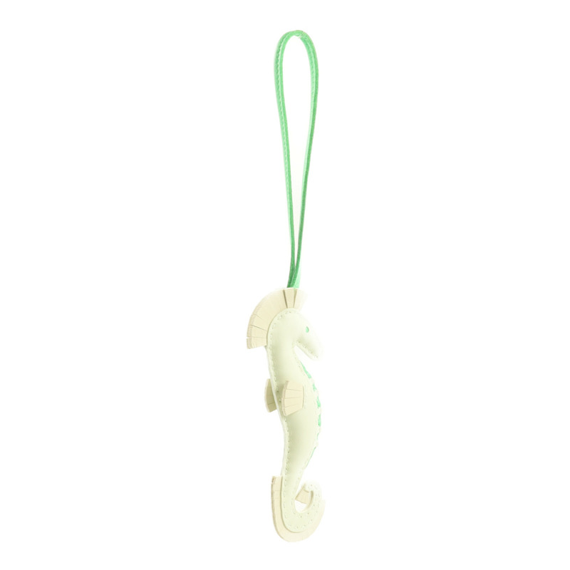 HERMES Milo羊皮皮革Seahorse Charm掛飾Vert Fizz/Vert Comics/Craie-6