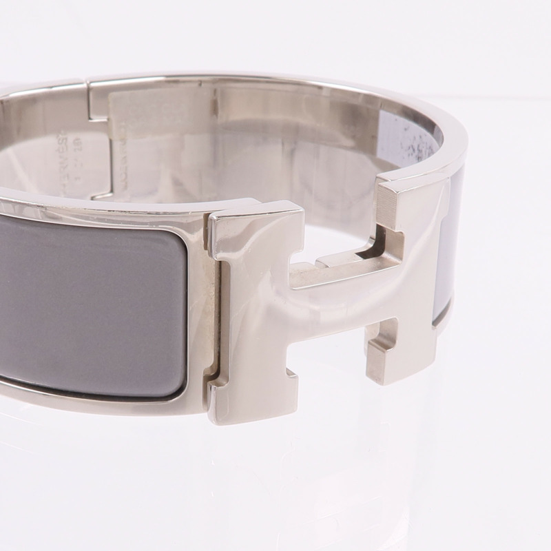 HERMES 金屬/琺瑯Clic-Clac H手鐲Gris Asphalte-4