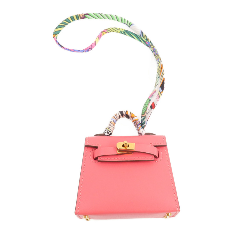 HERMES Tadelakt皮革Mini Kelly Twilly Bag掛飾Rose Azalee-0