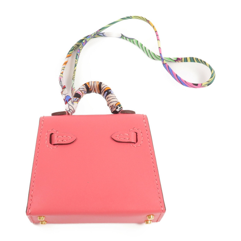 HERMES Tadelakt皮革Mini Kelly Twilly Bag掛飾Rose Azalee-1