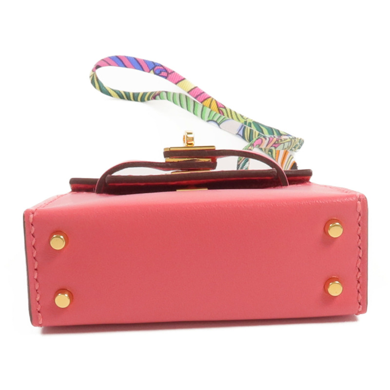 HERMES Tadelakt皮革Mini Kelly Twilly Bag掛飾Rose Azalee-2