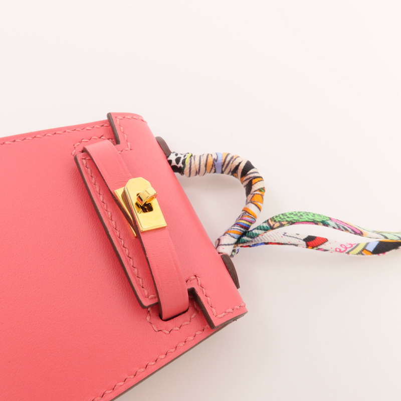 HERMES Tadelakt皮革Mini Kelly Twilly Bag掛飾Rose Azalee-3