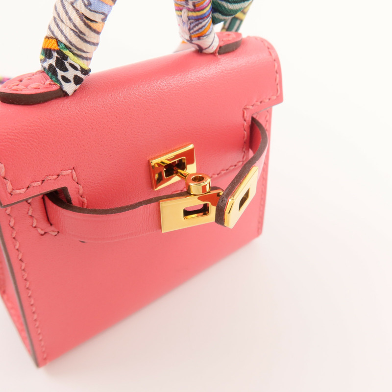 HERMES Tadelakt皮革Mini Kelly Twilly Bag掛飾Rose Azalee-4