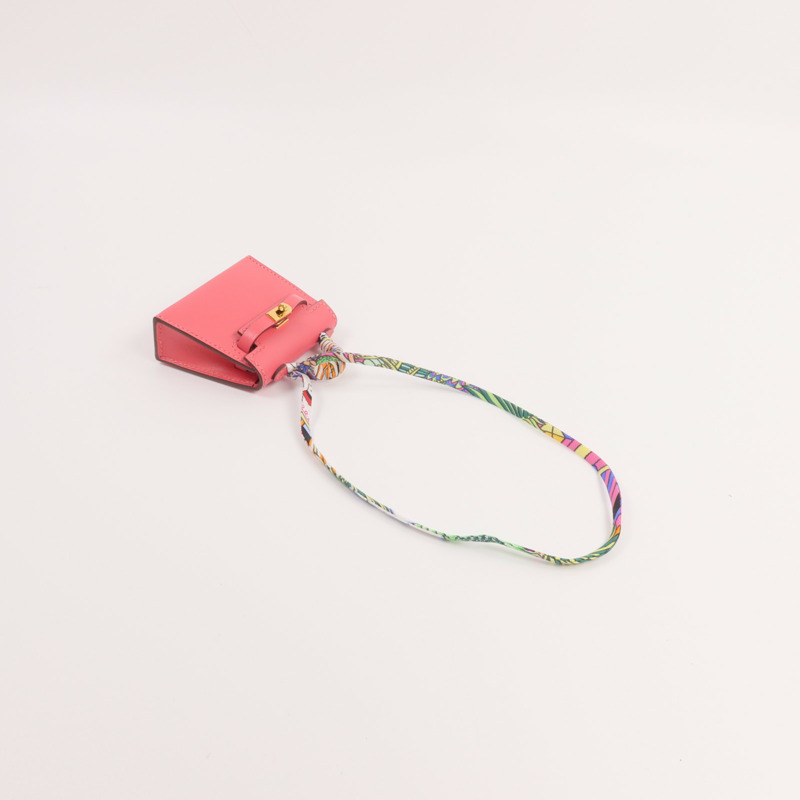 HERMES Tadelakt皮革Mini Kelly Twilly Bag掛飾Rose Azalee-7