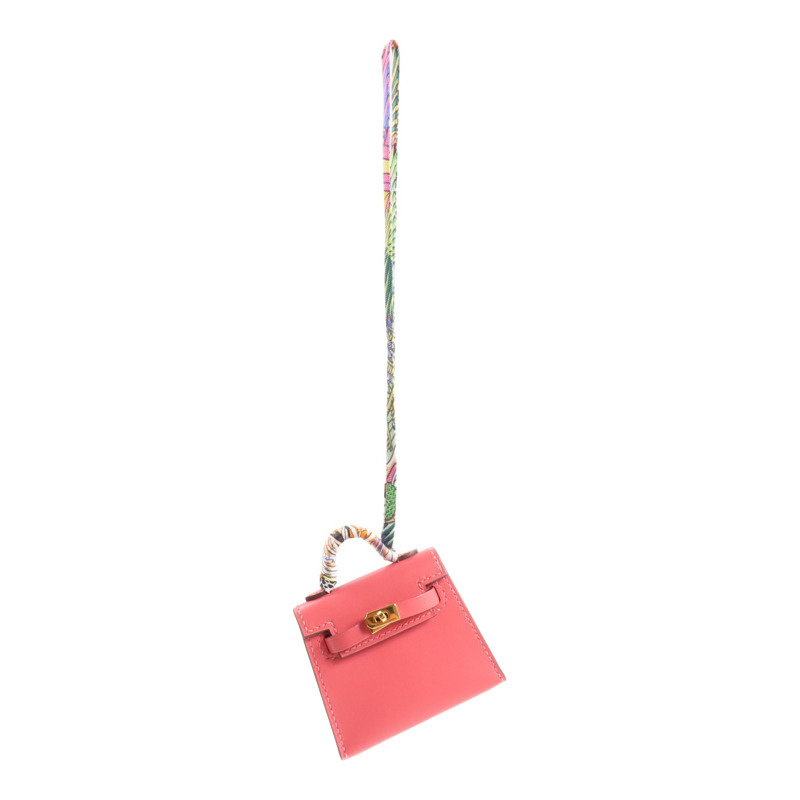 HERMES Tadelakt皮革Mini Kelly Twilly Bag掛飾Rose Azalee-9