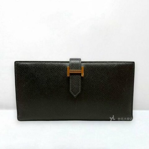 A10199-Hermes BearnWallet黑色epson金釦H長夾