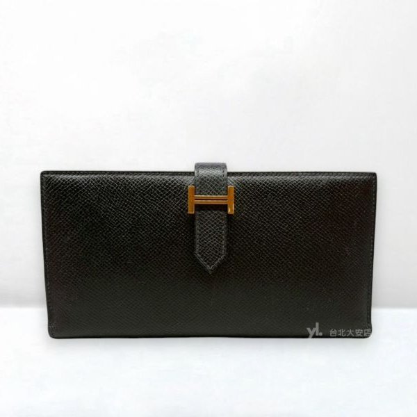 A10199-Hermes BearnWallet黑色epson金釦H長夾-0