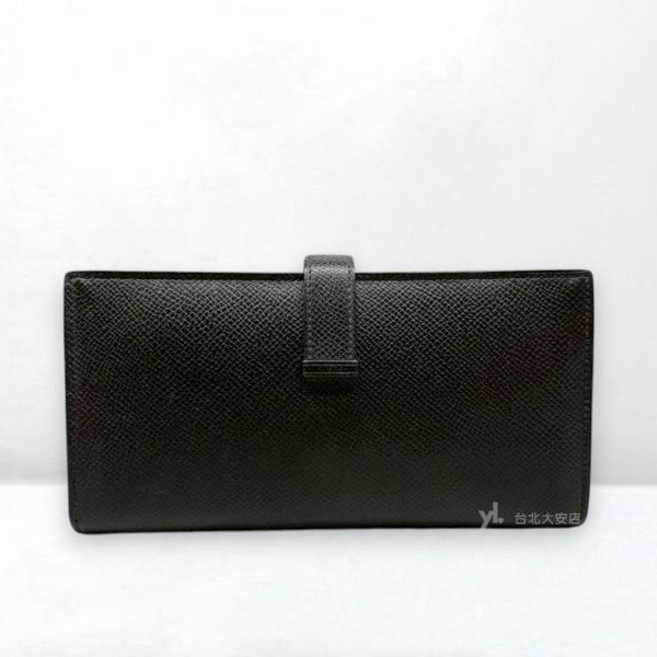 A10199-Hermes BearnWallet黑色epson金釦H長夾-1