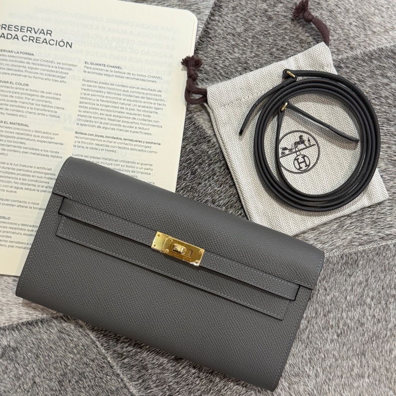 HERMES KELLY TOGO積兩雲灰金扣/W-0