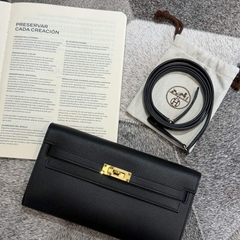 HERMES KELLY TO GO黑色金扣/Z-0
