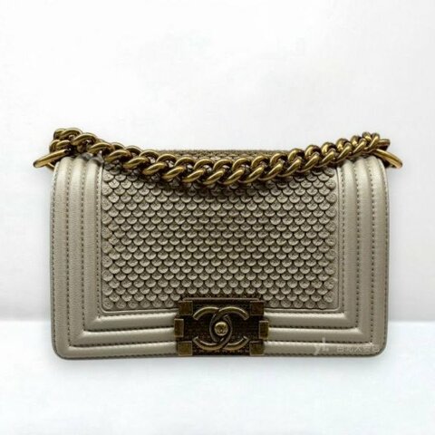A8120-Chanel Boy金屬灰小羊皮復刻金鍊皮辮設計20cm包A92699