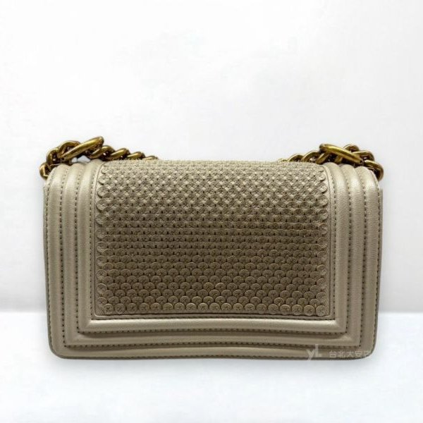 A8120-Chanel Boy金屬灰小羊皮復刻金鍊皮辮設計20cm包A92699-3
