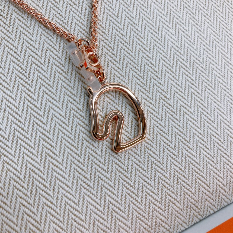 MS0729 Hermes 2026新款 馬頭 邊框 可調節 長短 項鍊 奶茶灰 玫瑰金色 Tonnerre Necklace Marron Glace x RGHW-4