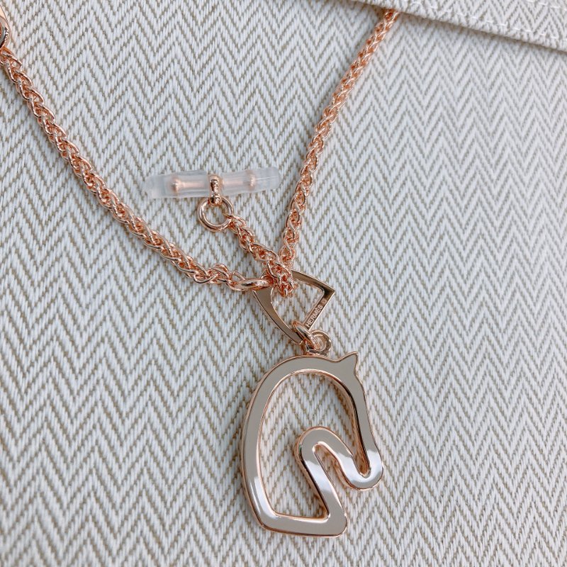 MS0729 Hermes 2026新款 馬頭 邊框 可調節 長短 項鍊 奶茶灰 玫瑰金色 Tonnerre Necklace Marron Glace x RGHW-6