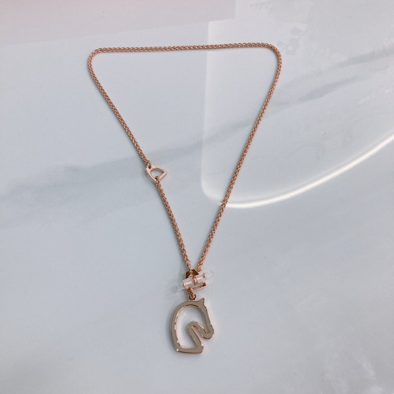 MS0729 Hermes 2026新款 馬頭 邊框 可調節 長短 項鍊 奶茶灰 玫瑰金色 Tonnerre Necklace Marron Glace x RGHW-7