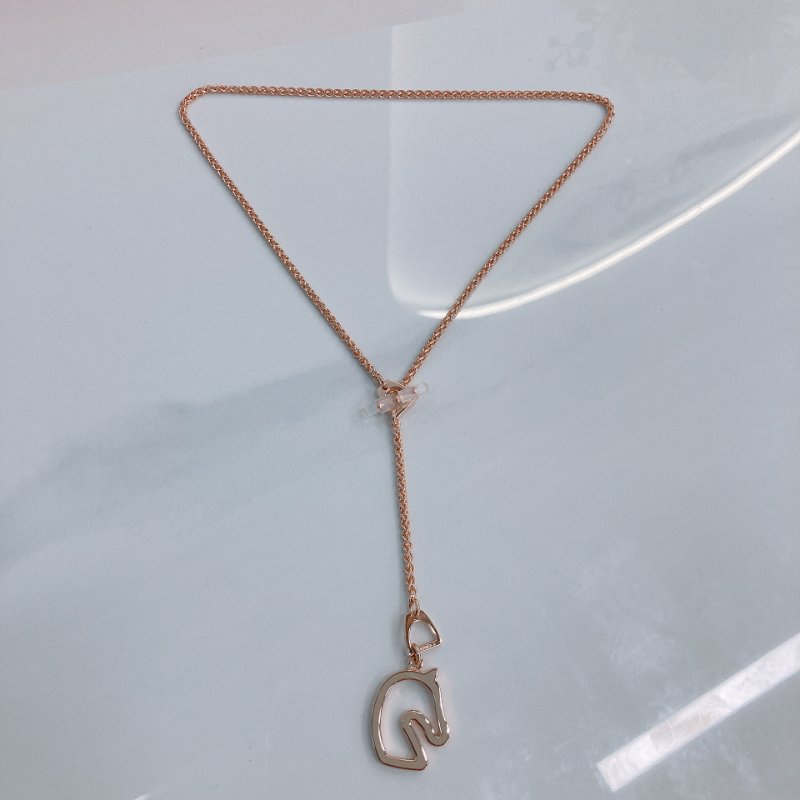 MS0729 Hermes 2026新款 馬頭 邊框 可調節 長短 項鍊 奶茶灰 玫瑰金色 Tonnerre Necklace Marron Glace x RGHW-8