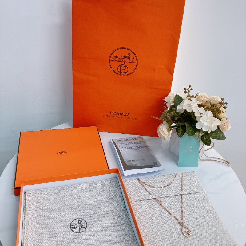 MS0729 Hermes 2026新款 馬頭 邊框 可調節 長短 項鍊 奶茶灰 玫瑰金色 Tonnerre Necklace Marron Glace x RGHW-9