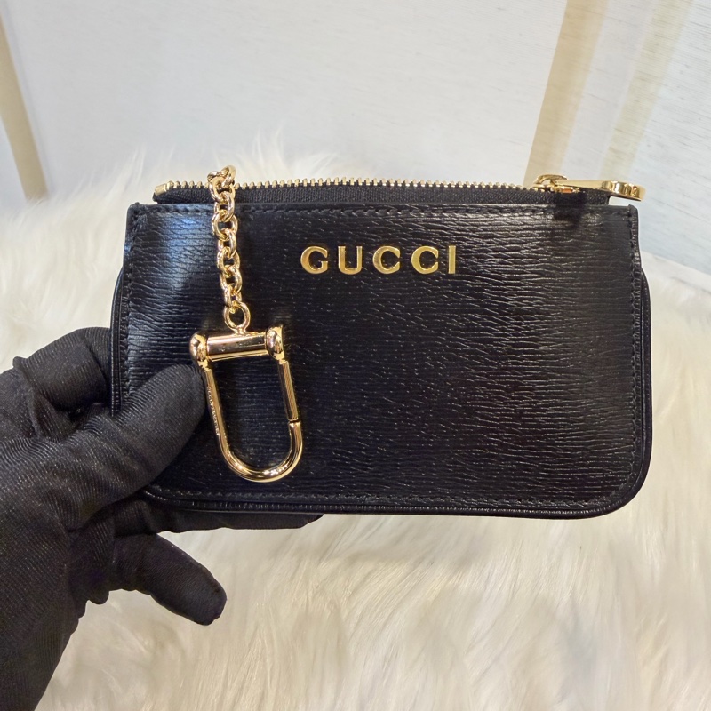 Gucci 黑色牛皮拉鏈零錢包-0