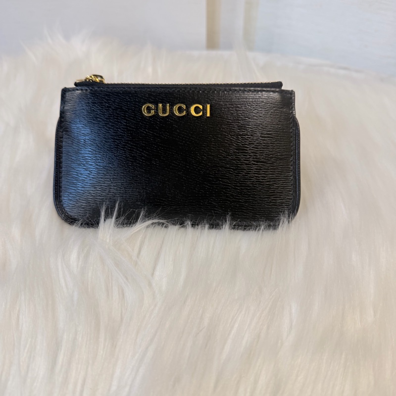 Gucci 黑色牛皮拉鏈零錢包-1