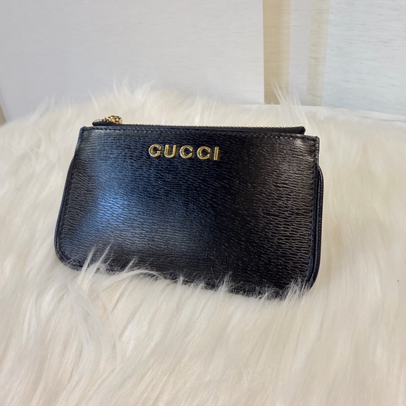 Gucci 黑色牛皮拉鏈零錢包-6