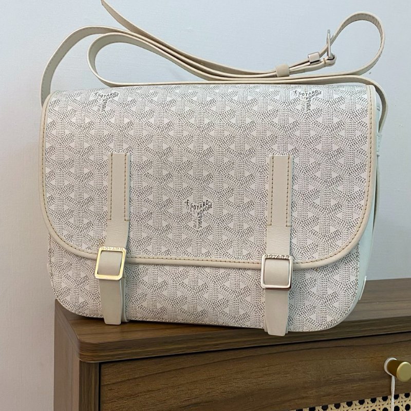 Goyard正品 奶白銀扣Belvedere郵差包 中號MM-0