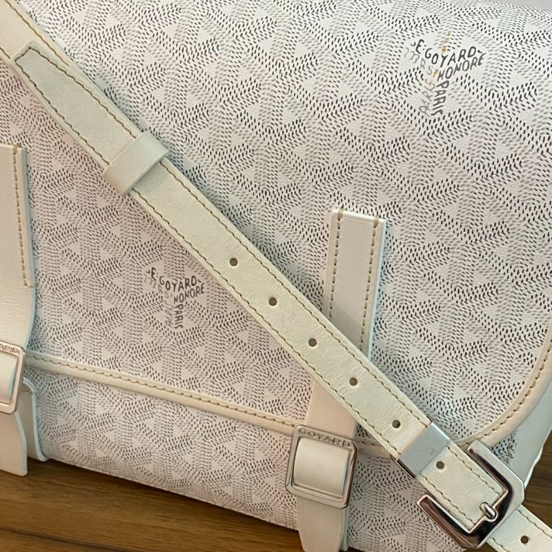 Goyard正品 奶白銀扣Belvedere郵差包 中號MM-18