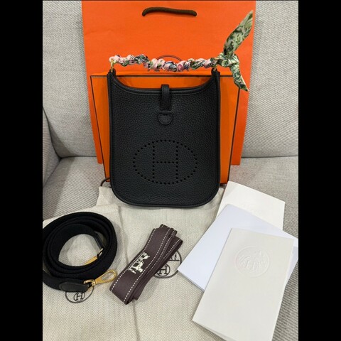 Hermes Evelyne Mini 黑色金扣 G刻