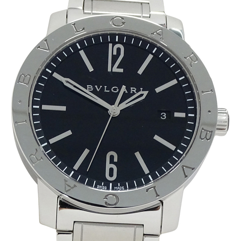 寶格麗 (Bulgari) 男士腕錶，品牌：日期自動上鍊 AT 不鏽鋼 SS BB41S 銀色黑色開背錶殼-1