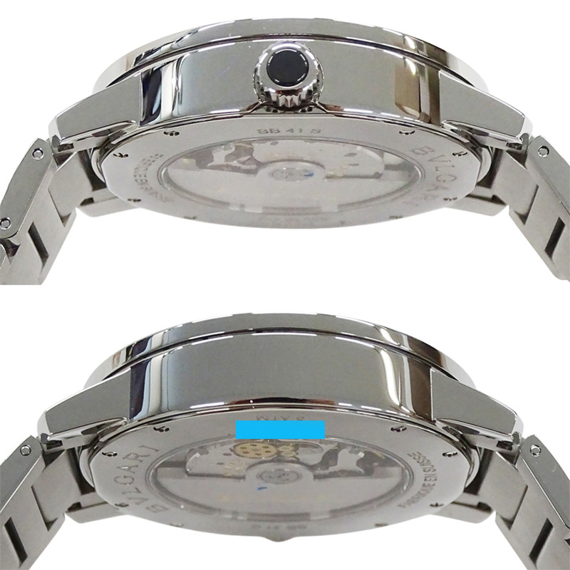 寶格麗 (Bulgari) 男士腕錶，品牌：日期自動上鍊 AT 不鏽鋼 SS BB41S 銀色黑色開背錶殼-2