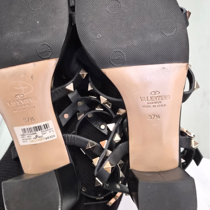 個人閒置 Valentino 華倫天奴黑色鉚釘涼鞋 37.5碼 正品保證，支持驗貨寶-3