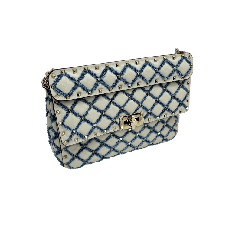 VALENTINO Lambskin Rockstud Spike 白色金扣窩釘斜跨包-3