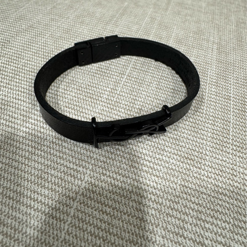 YSL 黑色皮質手環 18公分-3