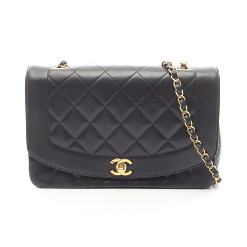 香奈兒 Matelassé Diana 翻蓋單肩包/手提包，羊皮材質，女士，黑色