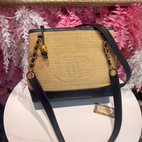 Chanel 竹編金球包/拉菲草/斜背包/王吉娜古董精品