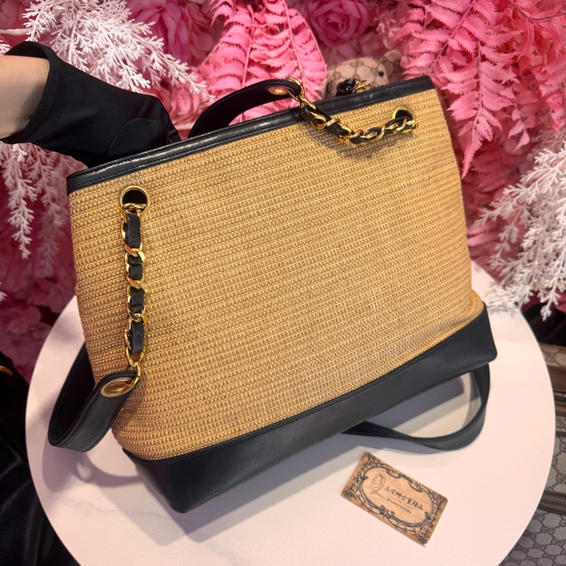 Chanel 竹編金球包/拉菲草/斜背包/王吉娜古董精品-4