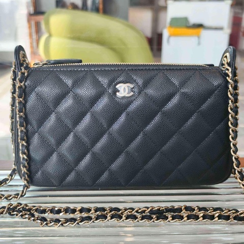 Chanel 香奈兒 黑金荔枝紋牛皮麻將包