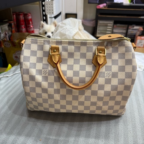 lv speedy 30 可側背 95成新以上 邊角如圖 白棋盤格