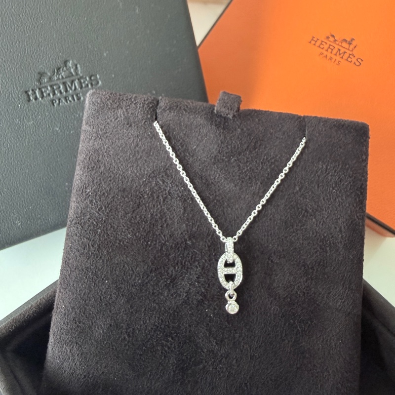 Hermes✨Diamond Chaine d'ancre Enchainee Pendant 滿鑽白金項鍊-0
