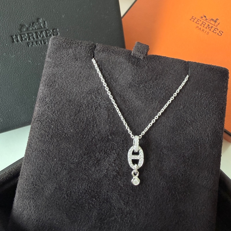 Hermes✨Diamond Chaine d'ancre Enchainee Pendant 滿鑽白金項鍊-1