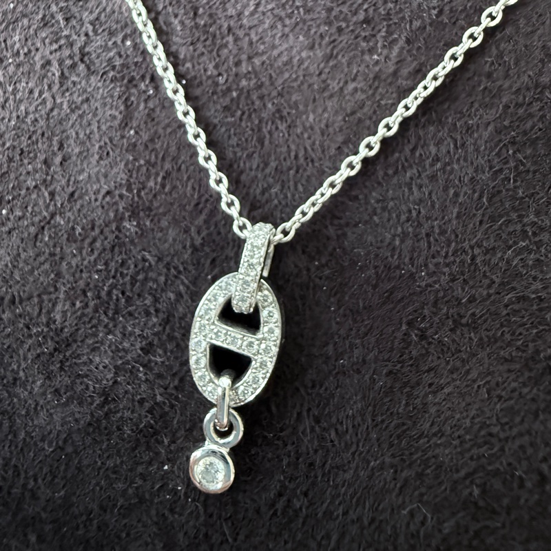 Hermes✨Diamond Chaine d'ancre Enchainee Pendant 滿鑽白金項鍊-2