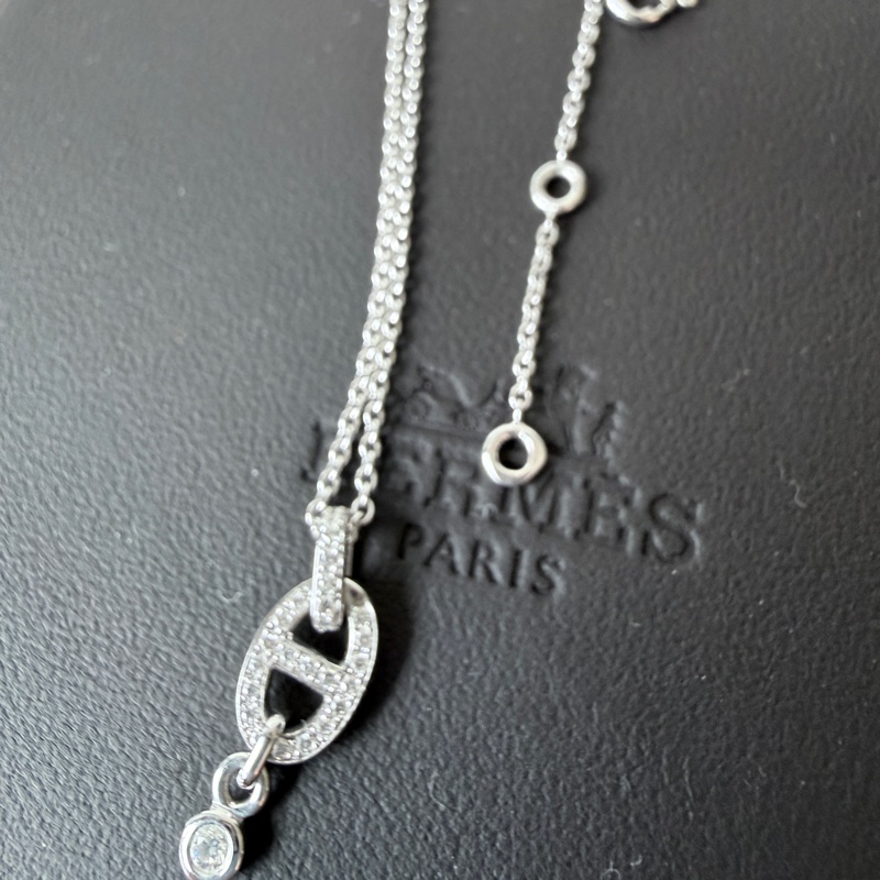 Hermes✨Diamond Chaine d'ancre Enchainee Pendant 滿鑽白金項鍊-3