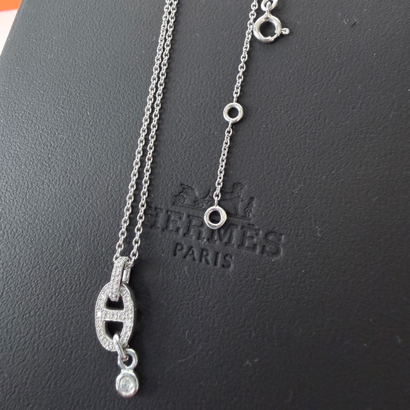 Hermes✨Diamond Chaine d'ancre Enchainee Pendant 滿鑽白金項鍊-5