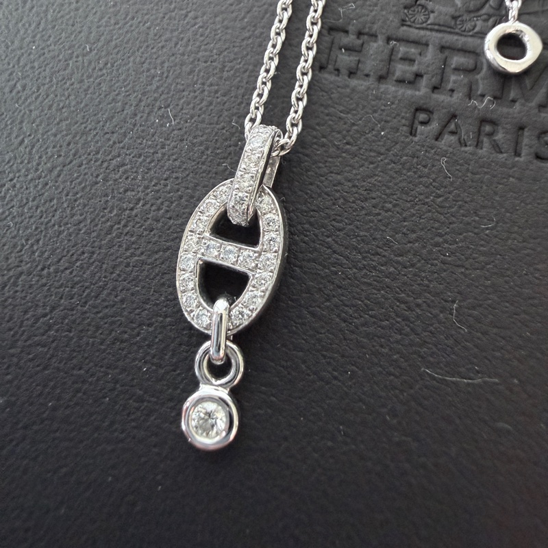 Hermes✨Diamond Chaine d'ancre Enchainee Pendant 滿鑽白金項鍊-6