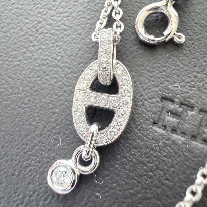 Hermes✨Diamond Chaine d'ancre Enchainee Pendant 滿鑽白金項鍊-13