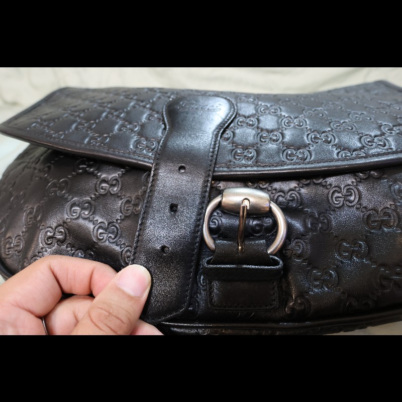 GUCCI 黑色 GUCCISSIMA皮革GG logo壓紋側背HOBO包 (guccissima 174304)-2