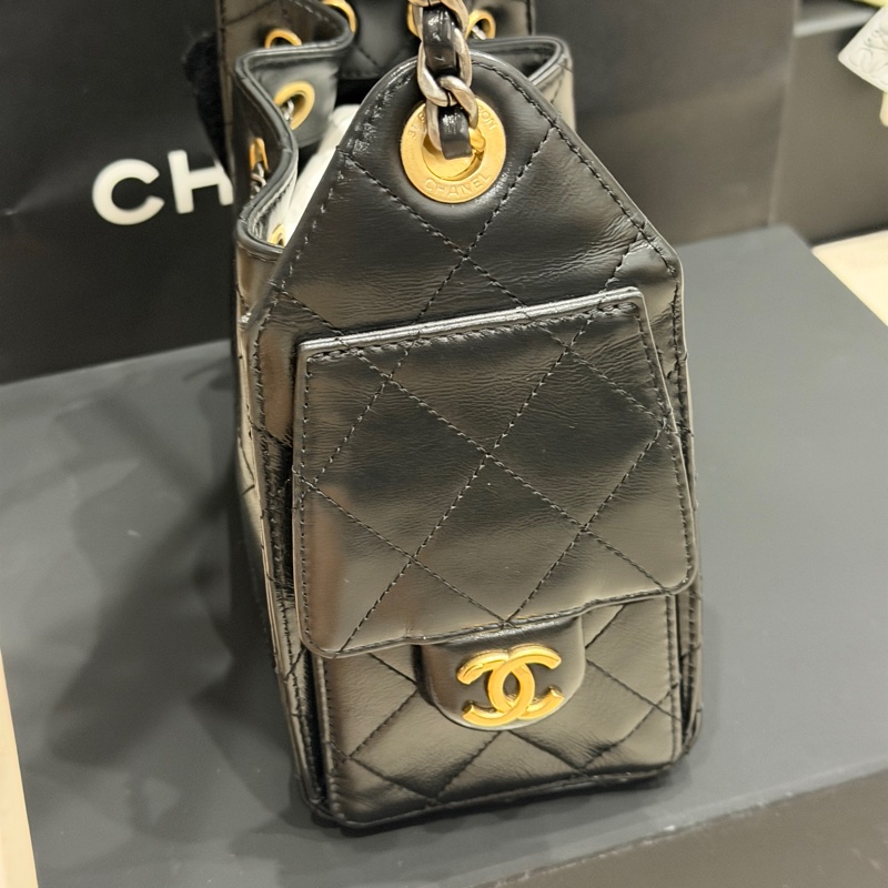 全新全配🈶台灣購證❤️ 香奈兒 #黑金 #25bag #mini #油蠟皮 鴛鴦扣-3