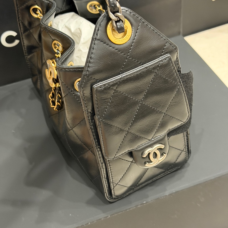 全新全配🈶台灣購證❤️ 香奈兒 #黑金 #25bag #mini #油蠟皮 鴛鴦扣-5