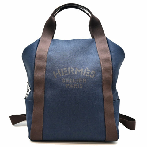 愛馬仕 (Hermes) Sac de Pansage Groom 男女通用雙肩包/日用背包，帆布材質，海軍藍