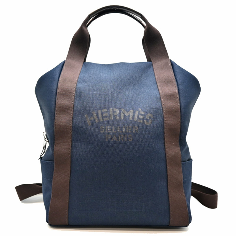 愛馬仕 (Hermes) Sac de Pansage Groom 男女通用雙肩包/日用背包,帆布材質,海軍藍-0